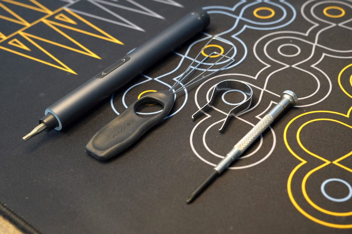 From left: hex tool, keycap removal tool, switch removal tool and screwdriver